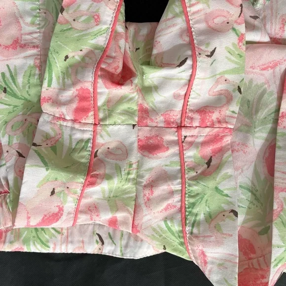 Cynthia Rowley Flamingo Palm Pajama Set Short Sleeve Shorts in Pink and Green - Picture 7 of 9